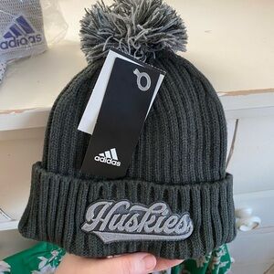 NWT University of Washington Huskies Adidas Pom Beanie - Dark Gray